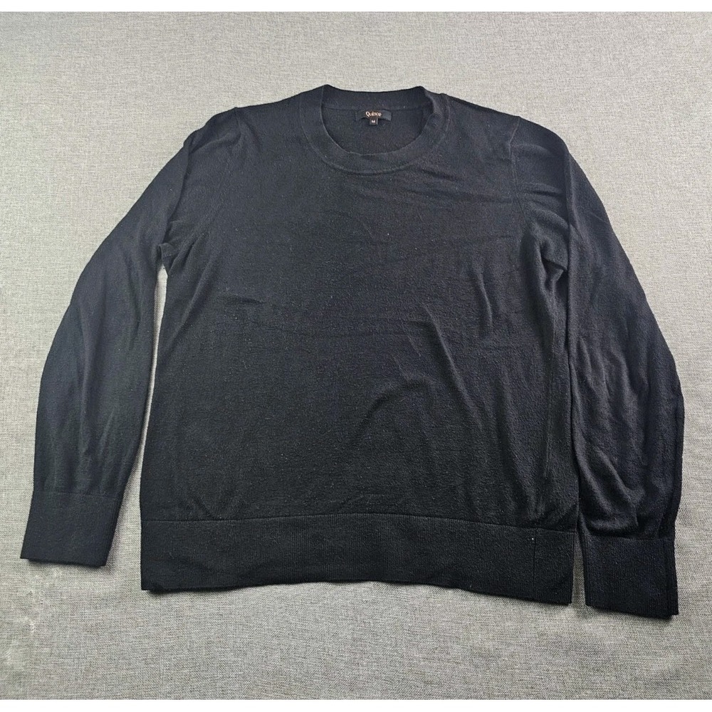 Quince Lightweight Cotton Cashmere Sweater Womens Medium Black Crewneck